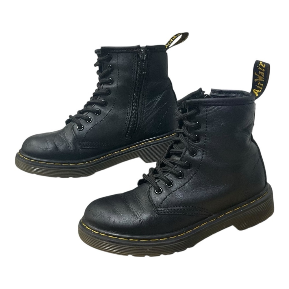 🖤 Dr. Martens Kids Leather Combat Boots 👢 Black Zip Lace-Up |‎ Size 3 Youth
